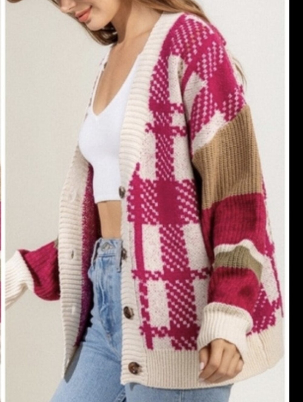 Loveriche Women Oversized Cardigan Cozy Chic Mixed Knitted Sz M see Measurements
